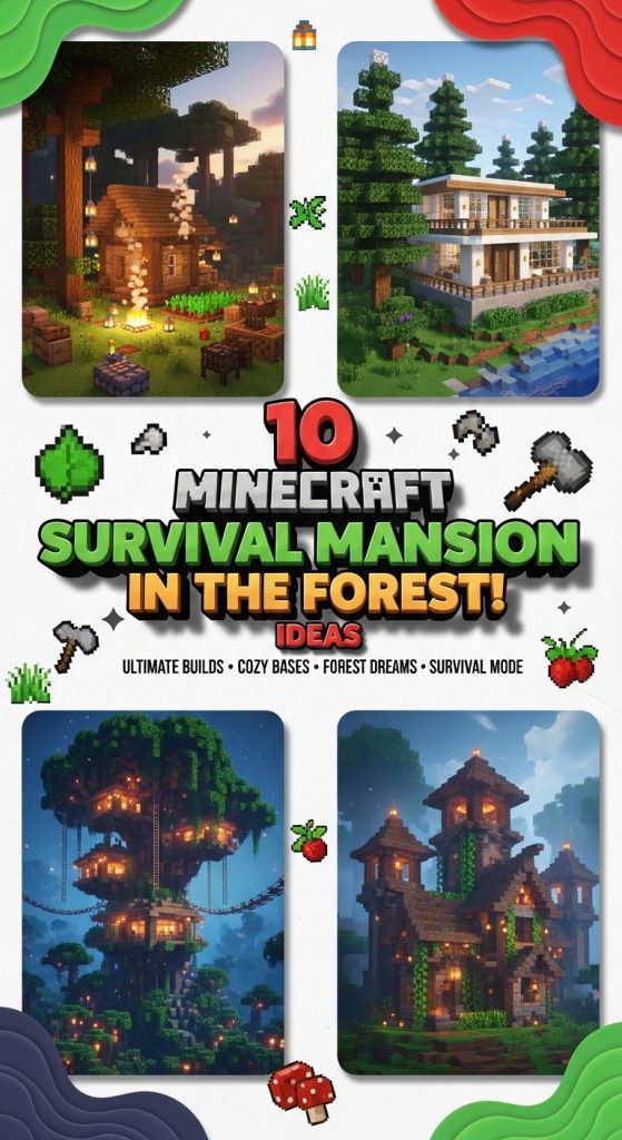 10 Minecraft Survival Mansion in the Forest! Ideas