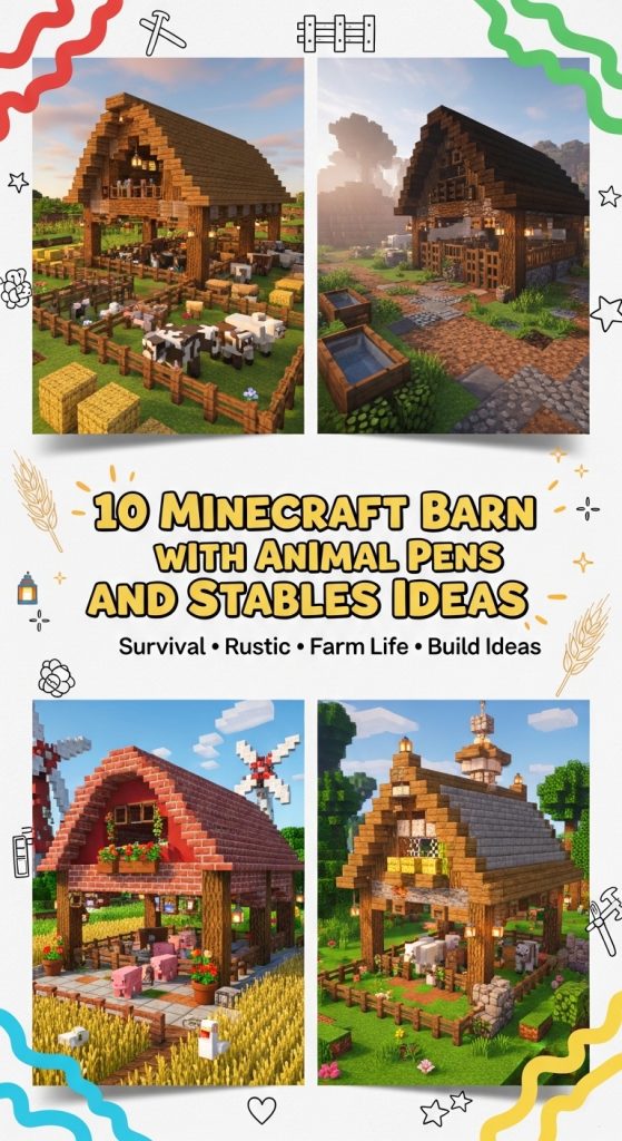10 Minecraft Barn with Animal Pens and Stables Ideas